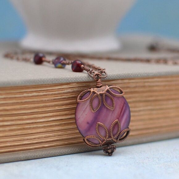 Purple Shell Necklace  Handmade Necklace - Picture 1 of 4